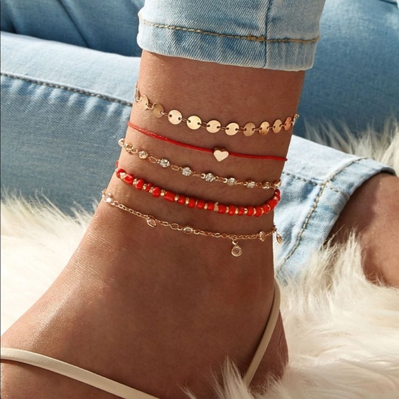 Jewelry - Layered red and gold anklet